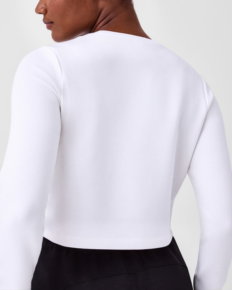 Spanx AirEssentials Cropped Long Sleeve Women's Tops White | 35ITNGVSE