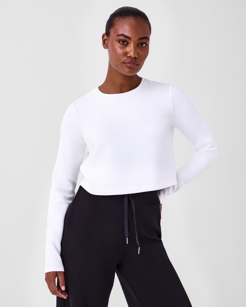 Spanx AirEssentials Cropped Long Sleeve Women\'s Tops White | 35ITNGVSE