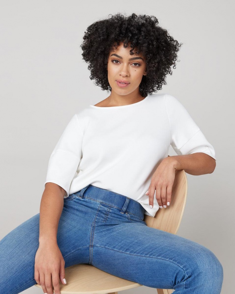 Spanx AirEssentials Puff Sleeve ‘At-the-Hip’ Women's Tops White | 89TQNWCUX