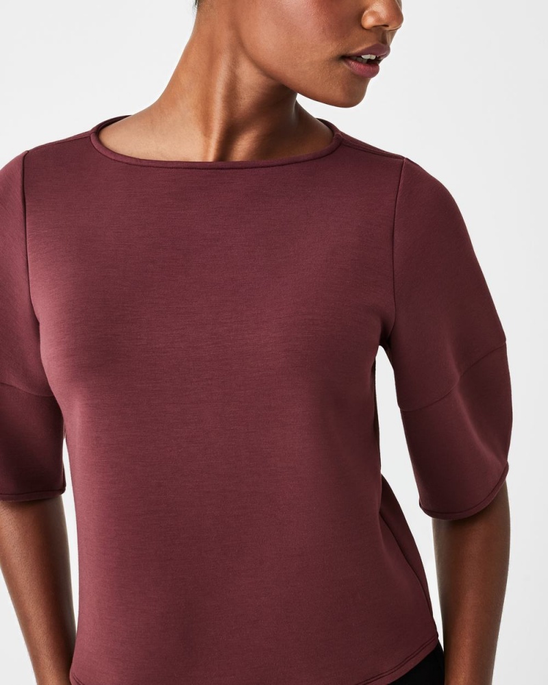 Spanx AirEssentials Puff Sleeve ‘At-the-Hip’ Women's Tops Brown | 86BYMQHLF