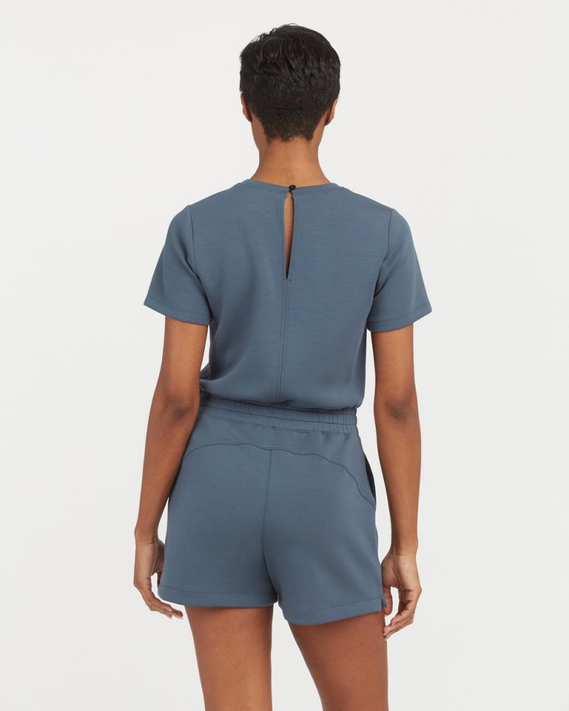 Spanx AirEssentials Short Sleeve Romper Women's Jumpsuits Blue | 81FQYZBTX