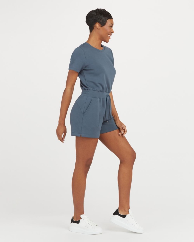 Spanx AirEssentials Short Sleeve Romper Women's Jumpsuits Blue | 81FQYZBTX