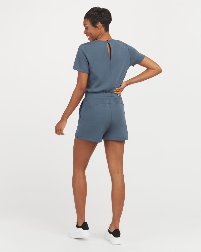 Spanx AirEssentials Short Sleeve Romper Women's Jumpsuits Blue | 81FQYZBTX