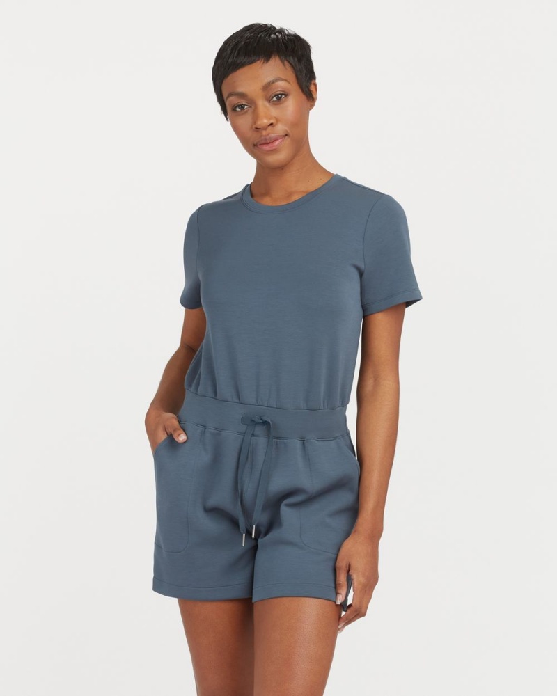 Spanx AirEssentials Short Sleeve Romper Women's Jumpsuits Blue | 81FQYZBTX