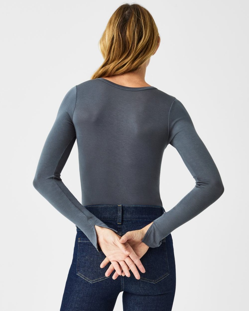 Spanx Better Base Long Sleeve Crew Women's Tops Grey | 56TGBNWJQ