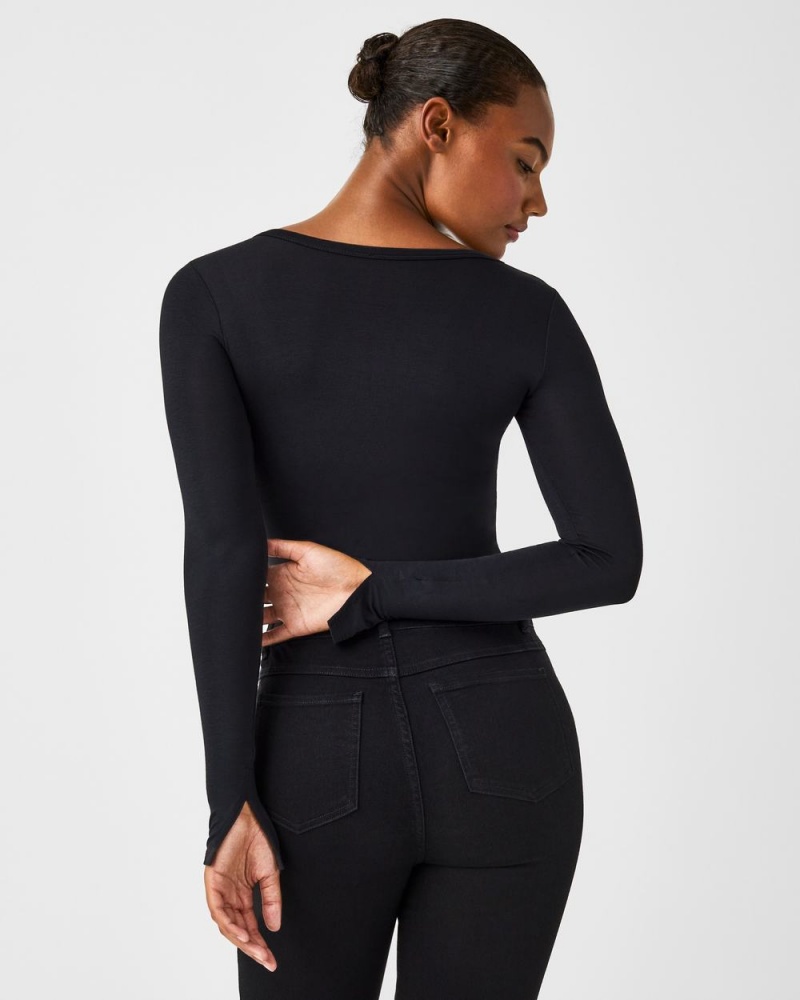 Spanx Better Base Long Sleeve Crew Women's Tops Black | 54BFCRHGU