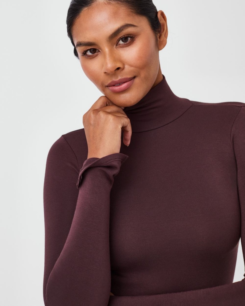 Spanx Better Base Long Sleeve Turtleneck Women's Tops Pink Chocolate | 50CBLZPAN