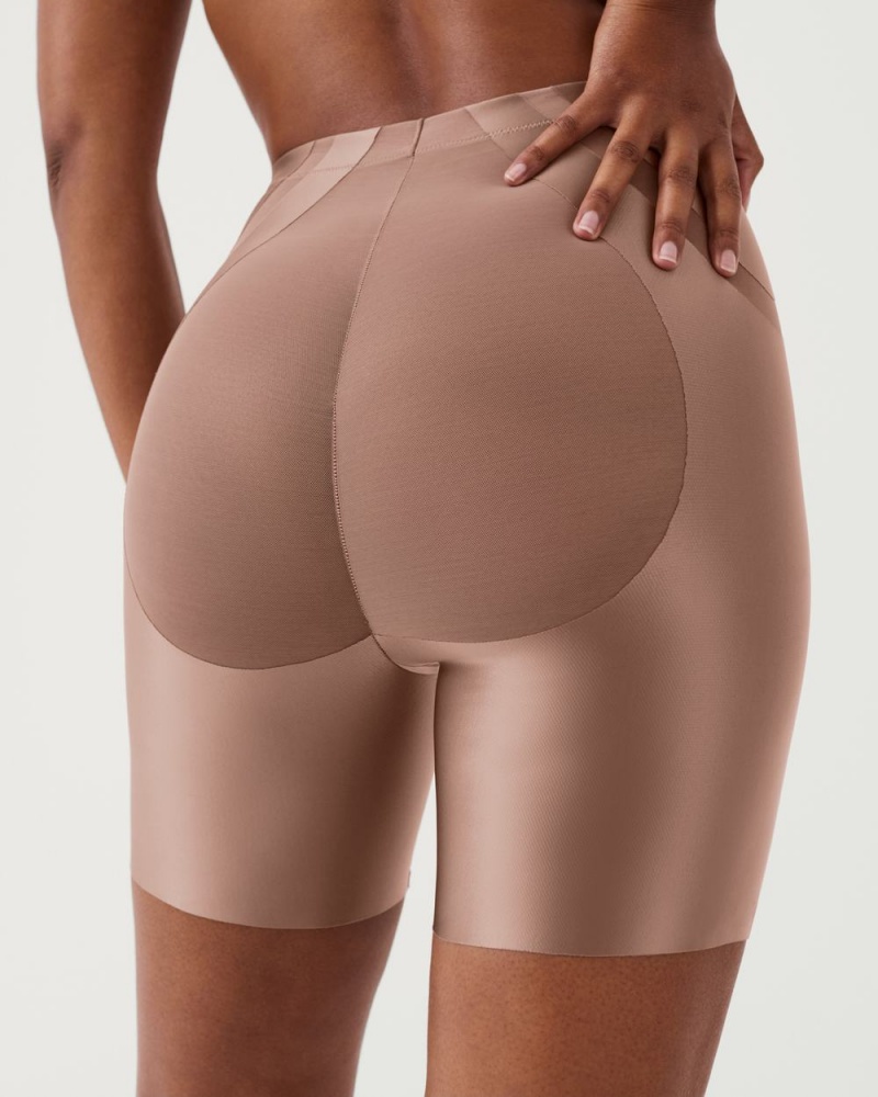 Spanx Booty-Lifting Mid-Thigh Women's Shorts Cafe Au Lait | 25SFTKMGY