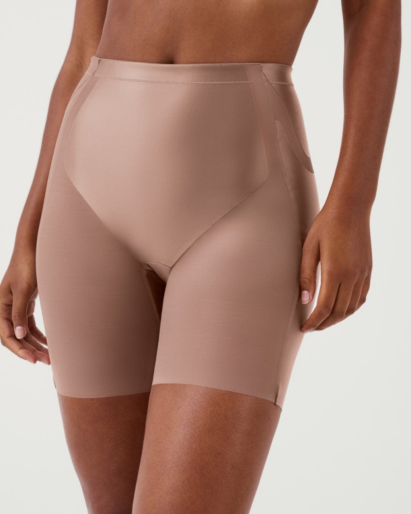 Spanx Booty-Lifting Mid-Thigh Women's Shorts Cafe Au Lait | 25SFTKMGY