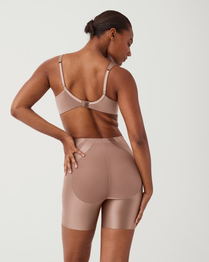 Spanx Booty-Lifting Mid-Thigh Women's Shorts Cafe Au Lait | 25SFTKMGY