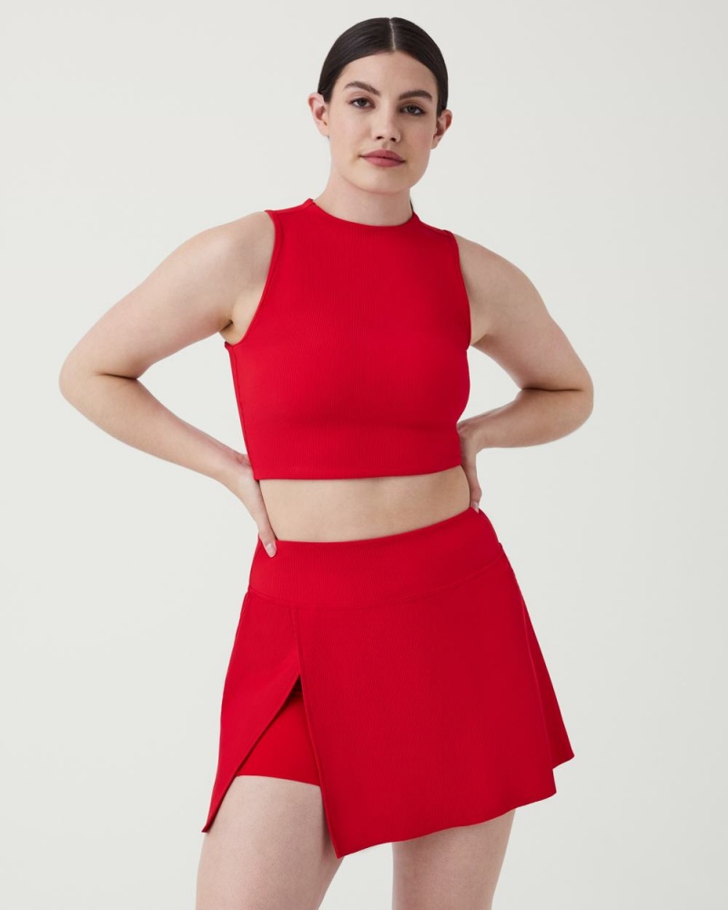 Spanx Contour Rib Mock Neck Crop Women's Tops Red | 58KPSCDBM