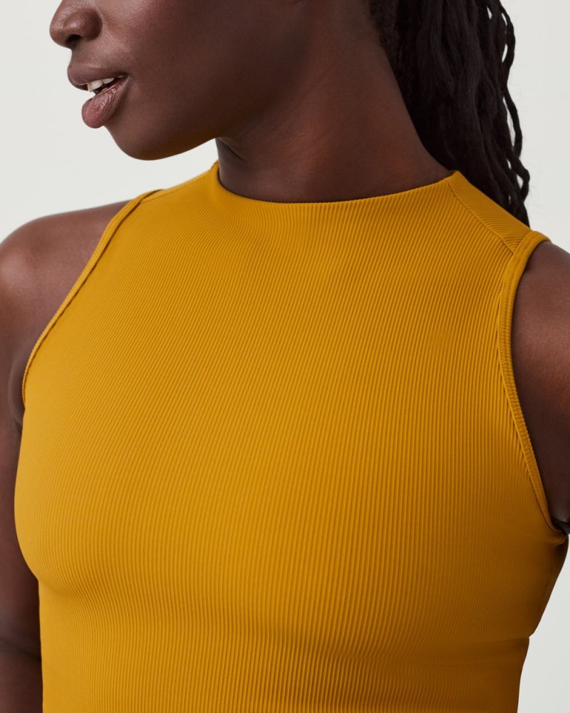 Spanx Contour Rib Mock Neck Crop Women's Tops Orange Mustard | 84DVORXFH