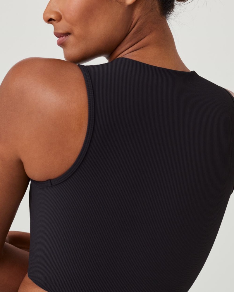 Spanx Contour Rib Mock Neck Crop Women's Tops Black | 70EFMAYDB