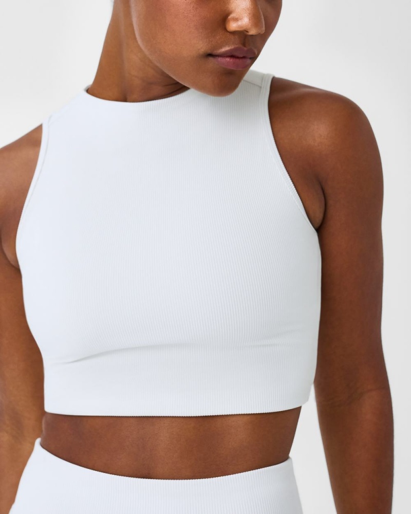 Spanx Contour Rib Mock Neck Crop Women's Tops Light Grey | 08FIMPGLR