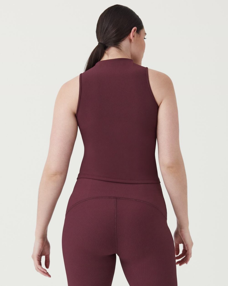 Spanx Contour Rib Mock Neck Women's Tank Top Burgundy | 69QFWDHCZ