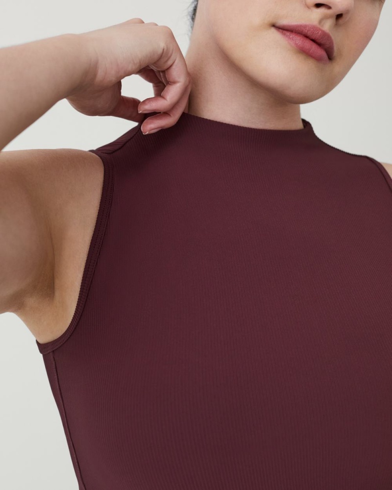 Spanx Contour Rib Mock Neck Women's Tank Top Burgundy | 69QFWDHCZ