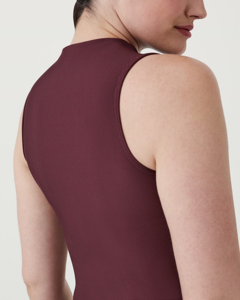 Spanx Contour Rib Mock Neck Women's Tank Top Burgundy | 69QFWDHCZ