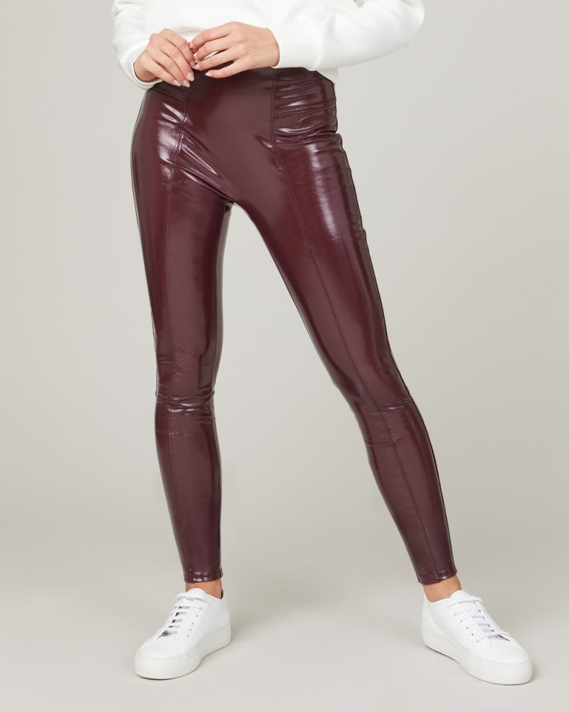 Spanx Faux Patent Leather Women's Leggings Burgundy | 07ZKIJNPD