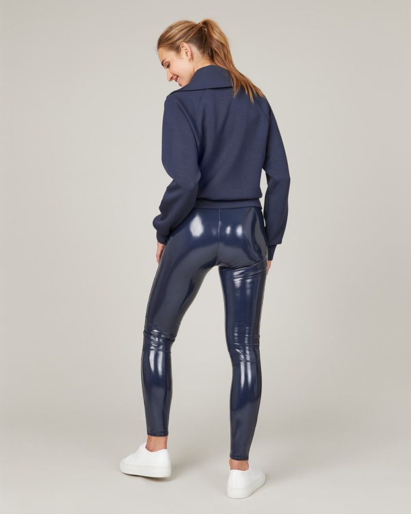 Spanx Faux Patent Leather Women's Leggings Navy | 50GABISEL