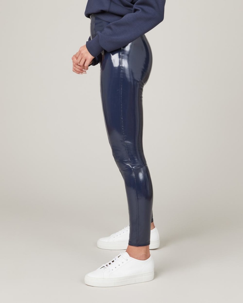 Spanx Faux Patent Leather Women's Leggings Navy | 50GABISEL