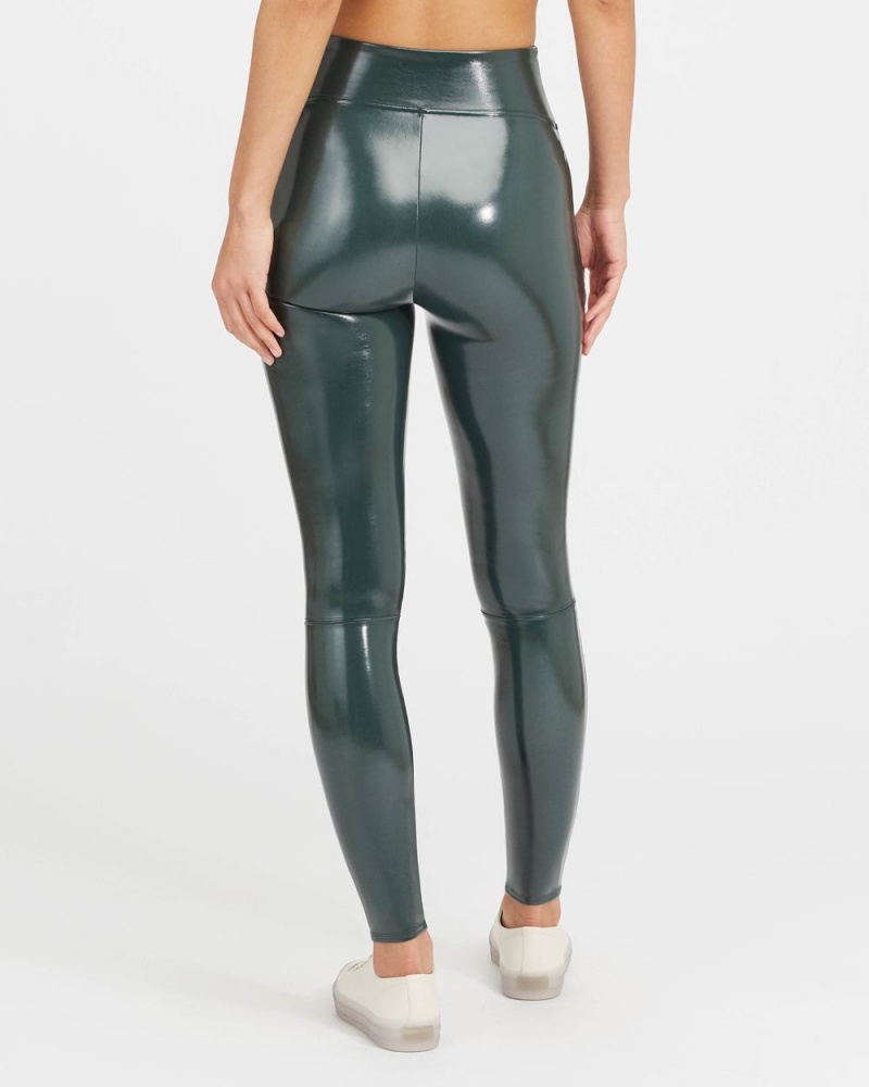 Spanx Faux Patent Leather Women's Leggings Deep Green | 62BWPJLHR