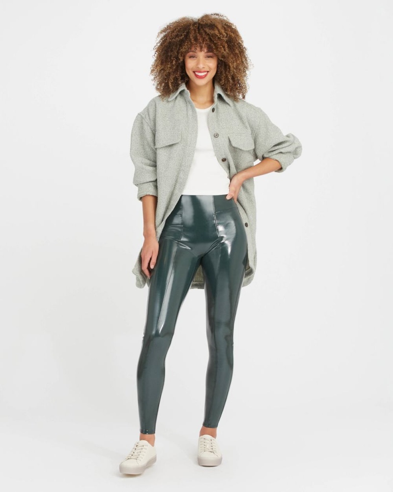 Spanx Faux Patent Leather Women\'s Leggings Deep Green | 62BWPJLHR