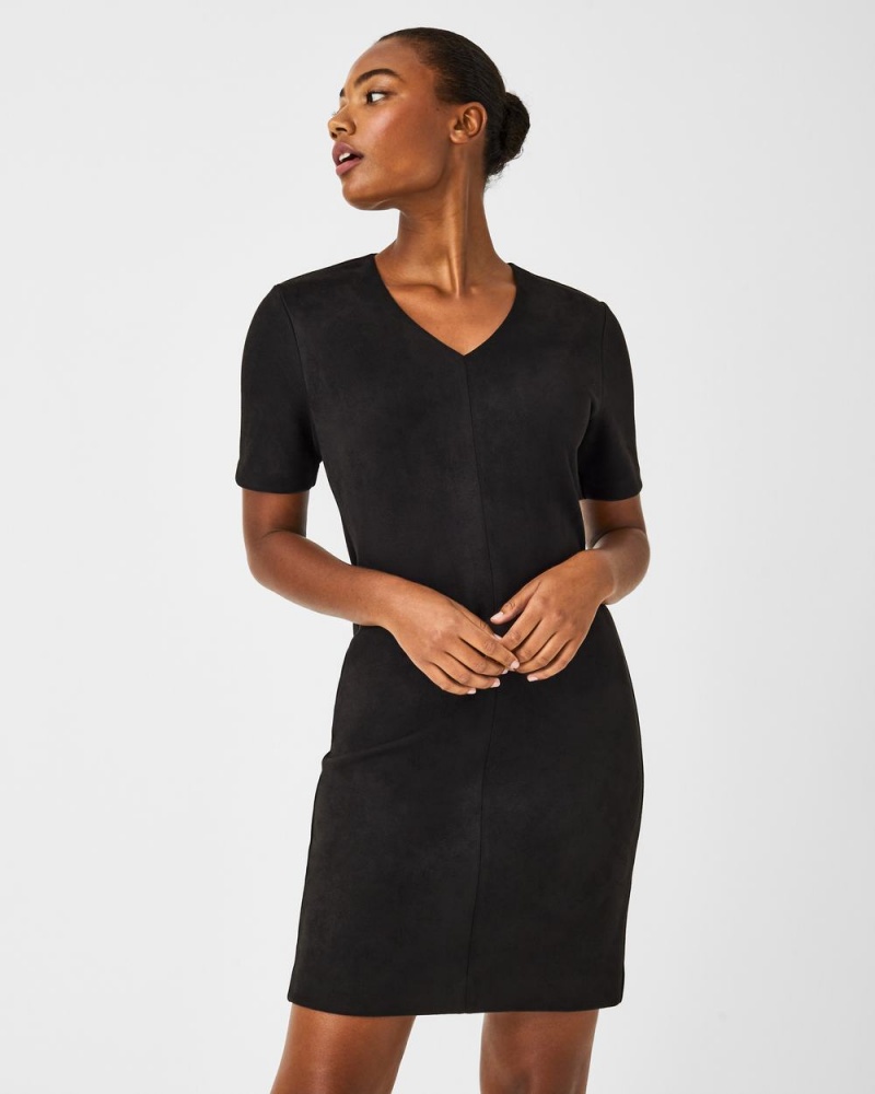 Spanx Faux Suede Column Women's Dresses Black | 91TNXAIBL