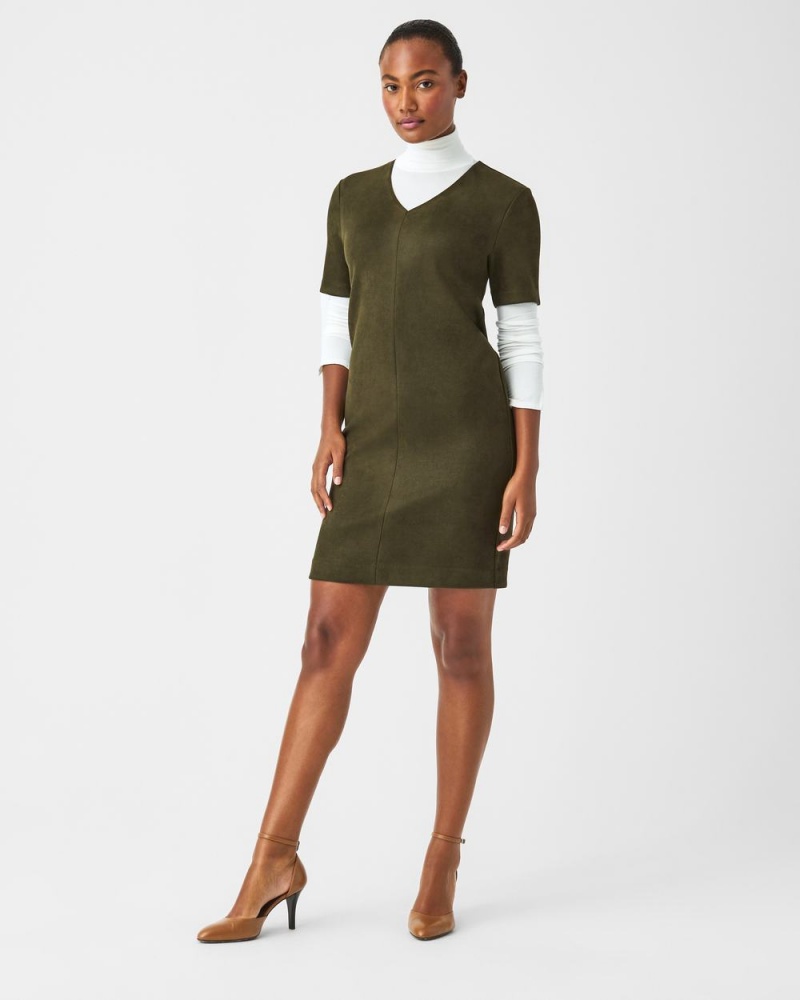 Spanx Faux Suede Column Women's Dresses Green | 07KJNFWVR