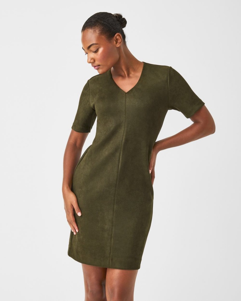 Spanx Faux Suede Column Women\'s Dresses Green | 07KJNFWVR