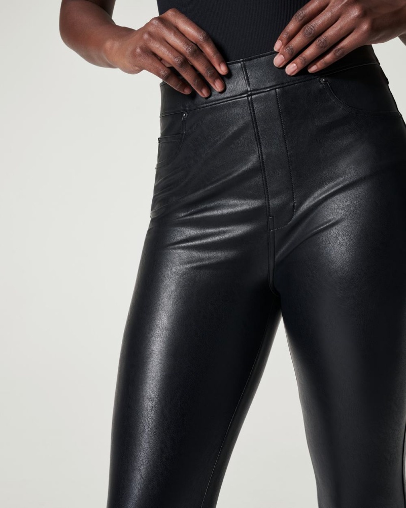 Spanx Leather-Like Ankle Skinny Women's Pants Black | 98MKYBXRG