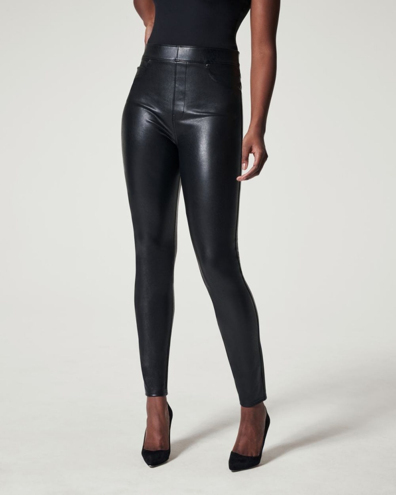 Spanx Leather-Like Ankle Skinny Women's Pants Black | 98MKYBXRG