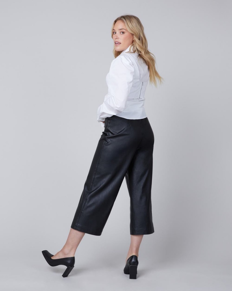 Spanx Leather-Like Culottes Women's Pants Black | 09OGXAMQV