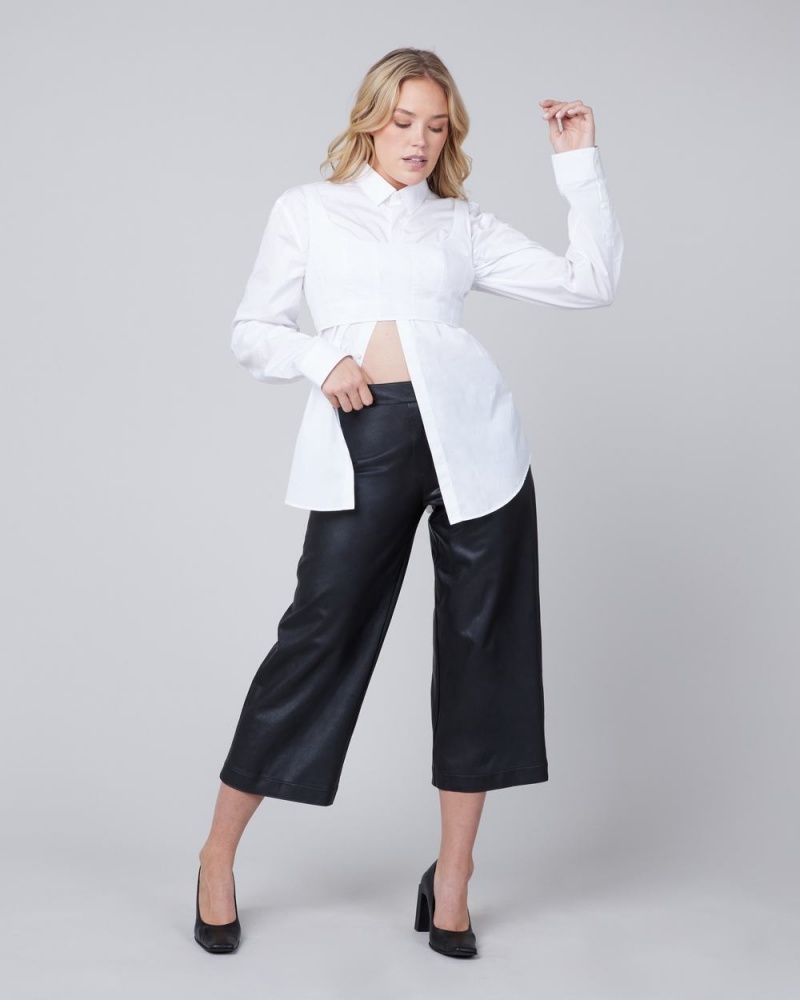 Spanx Leather-Like Culottes Women\'s Pants Black | 09OGXAMQV