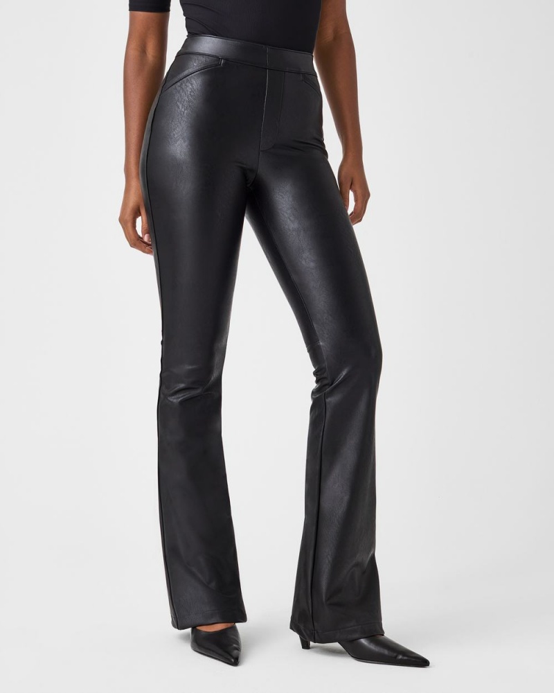 Spanx Leather-Like Flare Women's Pants Black | 59CILTHQD