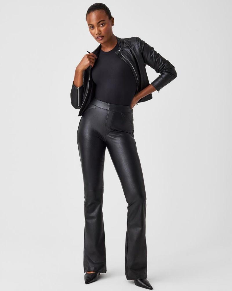 Spanx Leather-Like Flare Women\'s Pants Black | 59CILTHQD