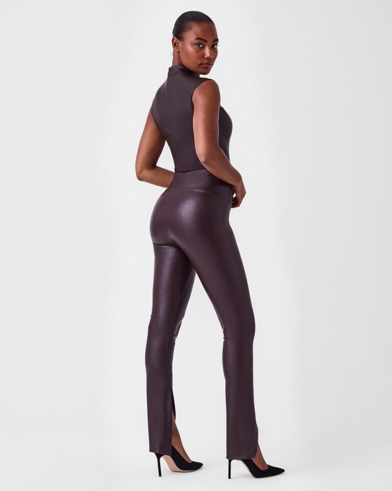 Spanx Leather-Like Front Slit Skinny Women's Leggings Pink Chocolate | 21NEABGQZ