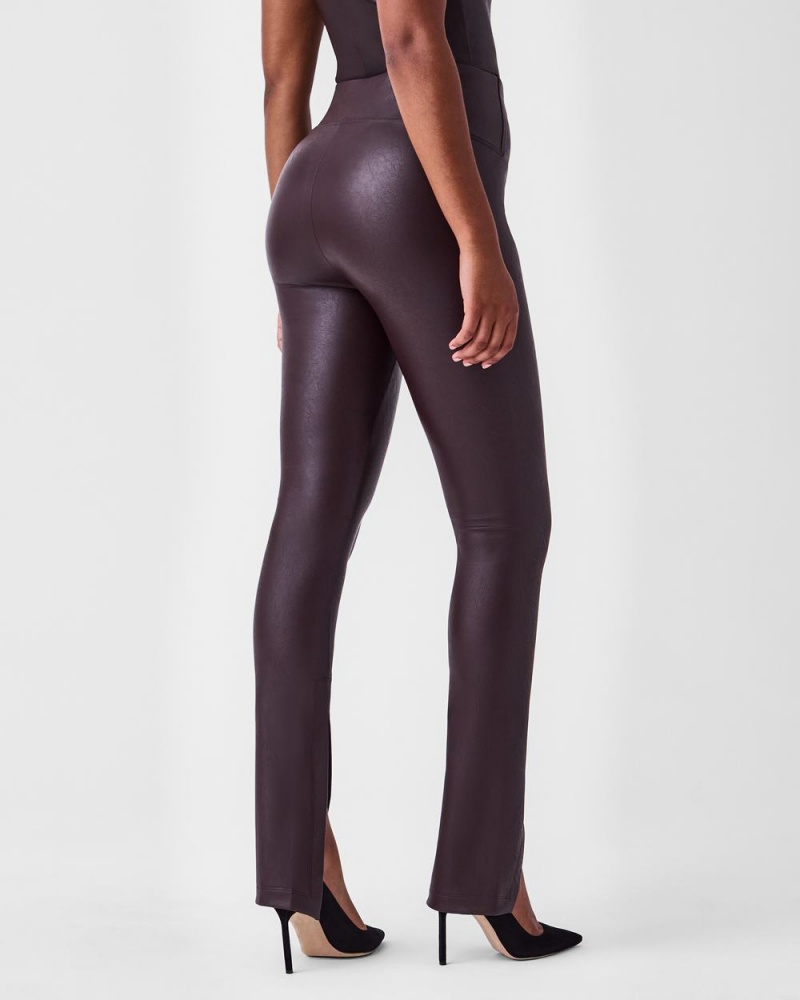 Spanx Leather-Like Front Slit Skinny Women's Leggings Pink Chocolate | 21NEABGQZ