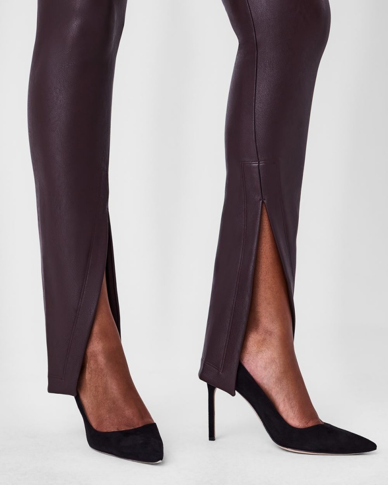 Spanx Leather-Like Front Slit Skinny Women's Pants Pink Chocolate | 52NURMXJS