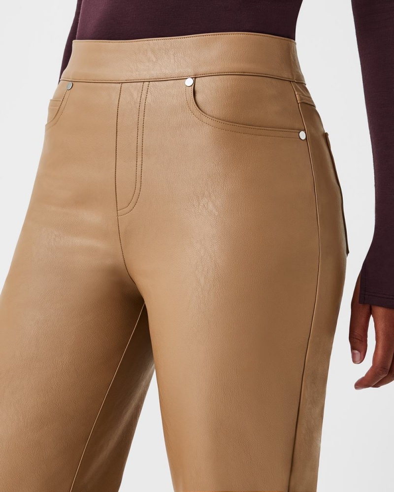 Spanx Leather-Like Slim Straight Women's Pants Toffee | 45CNEADFX