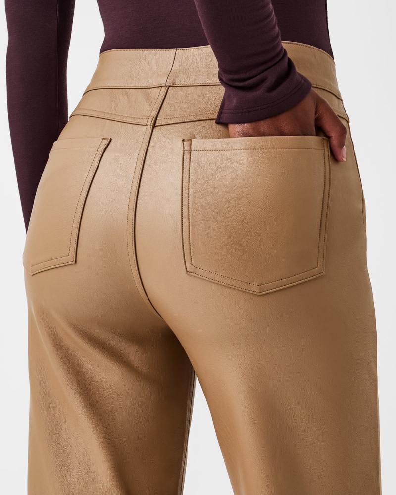 Spanx Leather-Like Slim Straight Women's Pants Toffee | 45CNEADFX