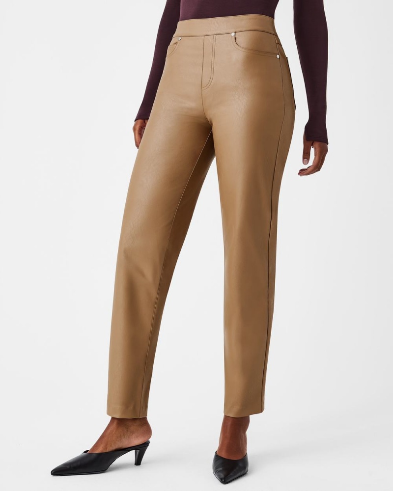 Spanx Leather-Like Slim Straight Women's Pants Toffee | 45CNEADFX