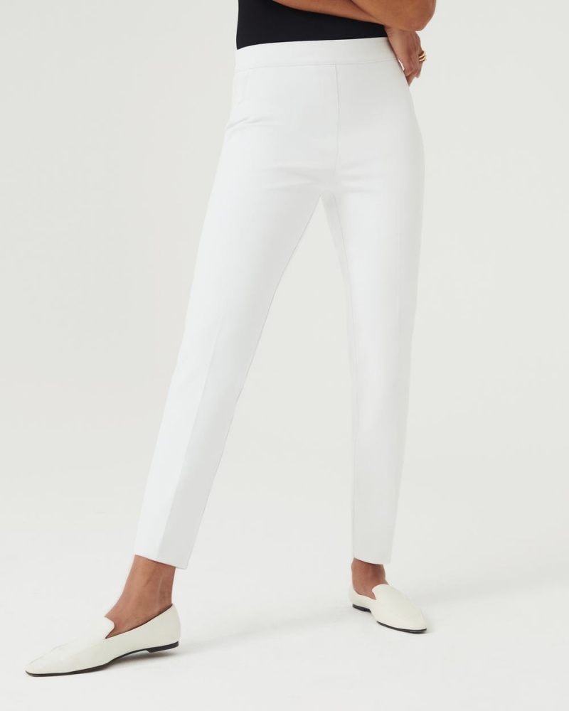 Spanx On-the-Go Ankle Slim Straight Pant with Ultimate Opacity Technology Women's Pants White | 94WGXVKUR