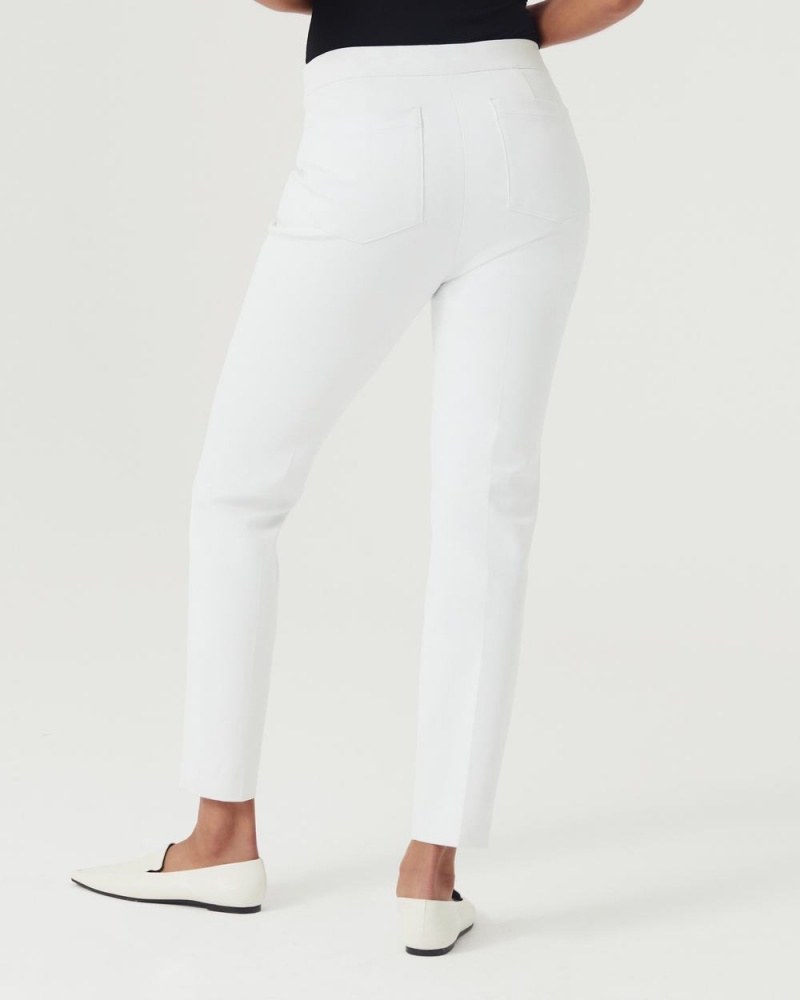 Spanx On-the-Go Ankle Slim Straight Pant with Ultimate Opacity Technology Women's Pants White | 94WGXVKUR