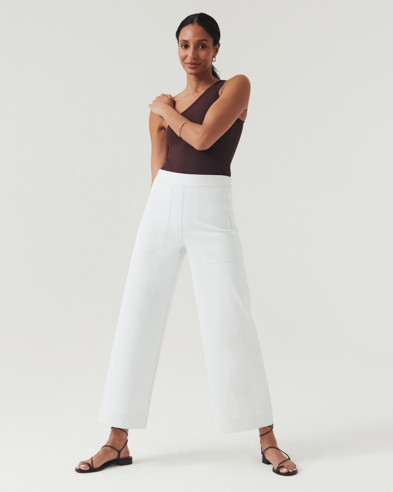 Spanx On-the-Go Wide Leg Pant with Ultimate Opacity Technology Women\'s Pants White | 98WNQGPIU