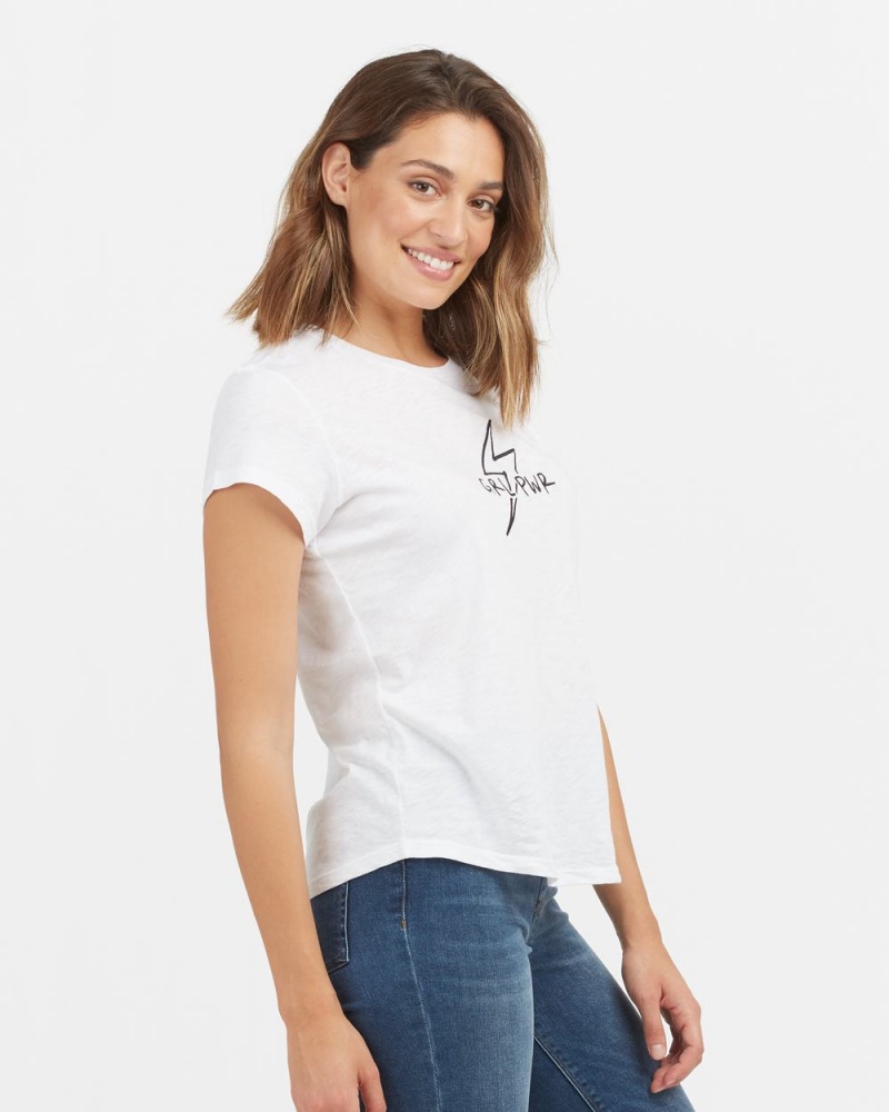 Spanx Pima Cotton Embroidered Graphic Women's T-Shirts White | 03LRDSHIA