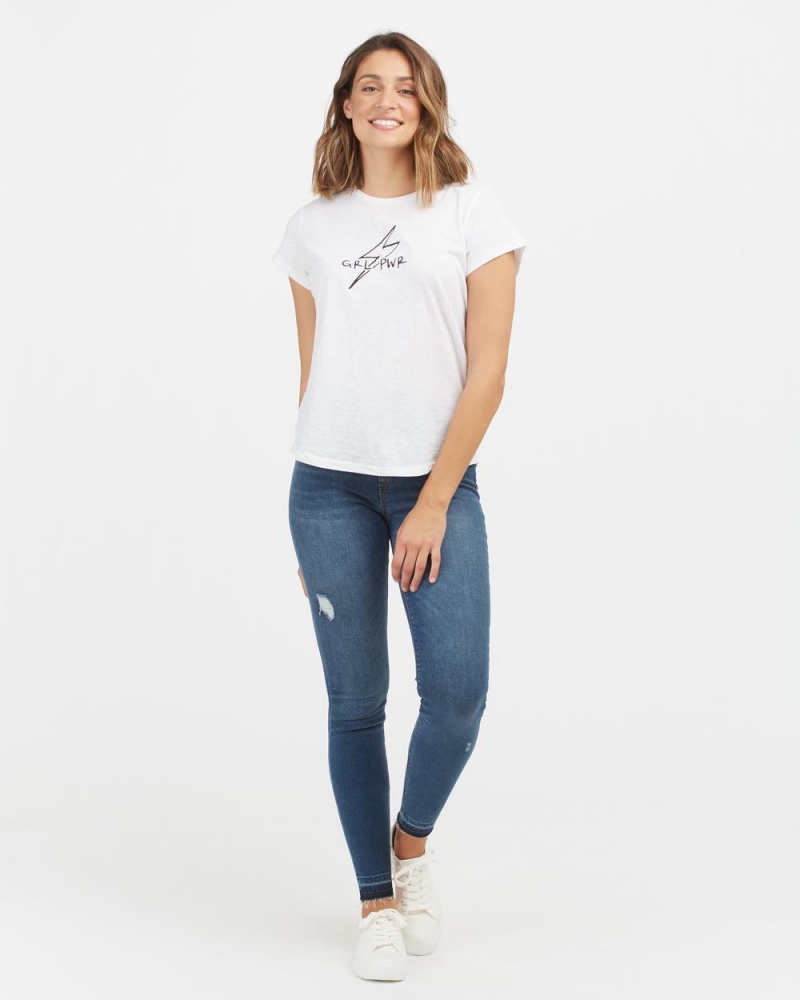 Spanx Pima Cotton Embroidered Graphic Women's T-Shirts White | 03LRDSHIA