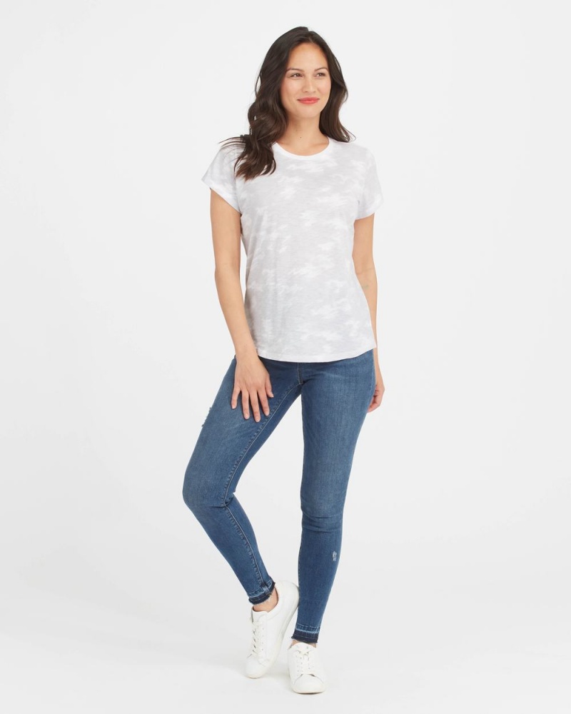 Spanx Pima Cotton Printed Graphic Women's T-Shirts White Camo | 90NGWSZJO