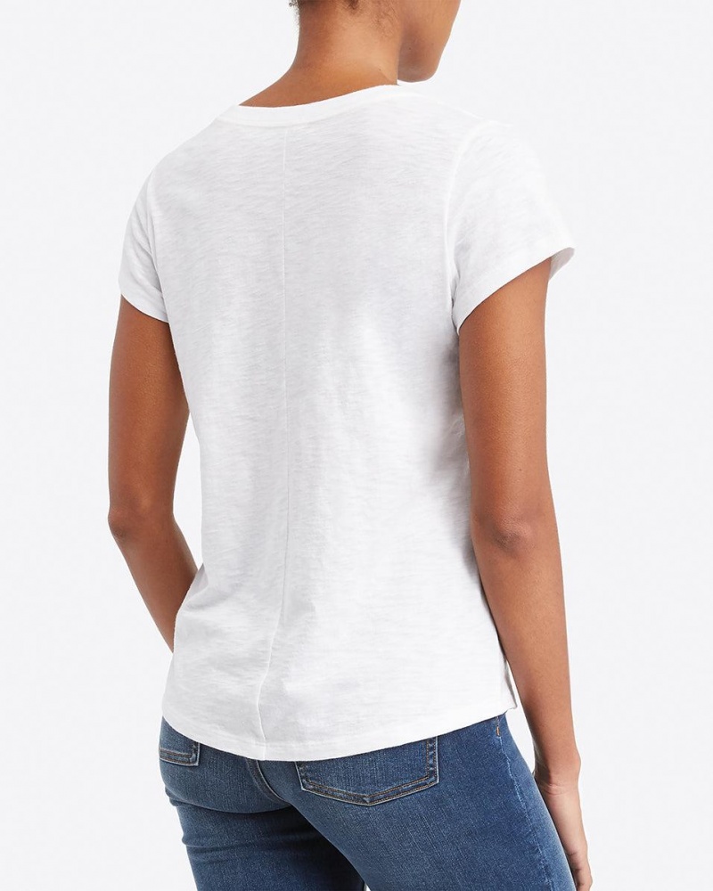 Spanx Pima Cotton V-Neck Women's T-Shirts White | 93YXDATNC