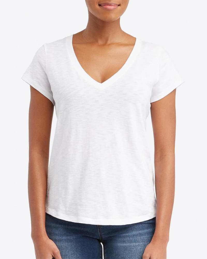 Spanx Pima Cotton V-Neck Women's T-Shirts White | 93YXDATNC