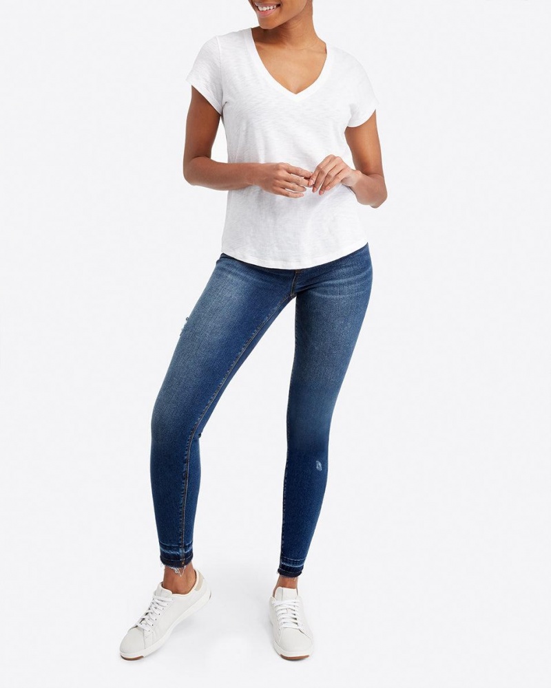 Spanx Pima Cotton V-Neck Women's T-Shirts White | 93YXDATNC